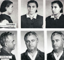 Vězeňské fotografie skautských činovníků<br> Dagmar Skálové a Františka Němce, od-<br>souzených za aktivity protikomunistické-<br>ho odboje (15 a 12 let odnětí svobody) |<br> foto: archiv Miroslava Kopta, NA, ABS